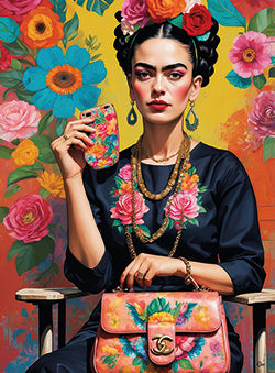 Frida Kahlo trifft Chanel: Ein exklusiver Style-Moment - Hochwertiger Druck auf Leinwand oder Acrylglas