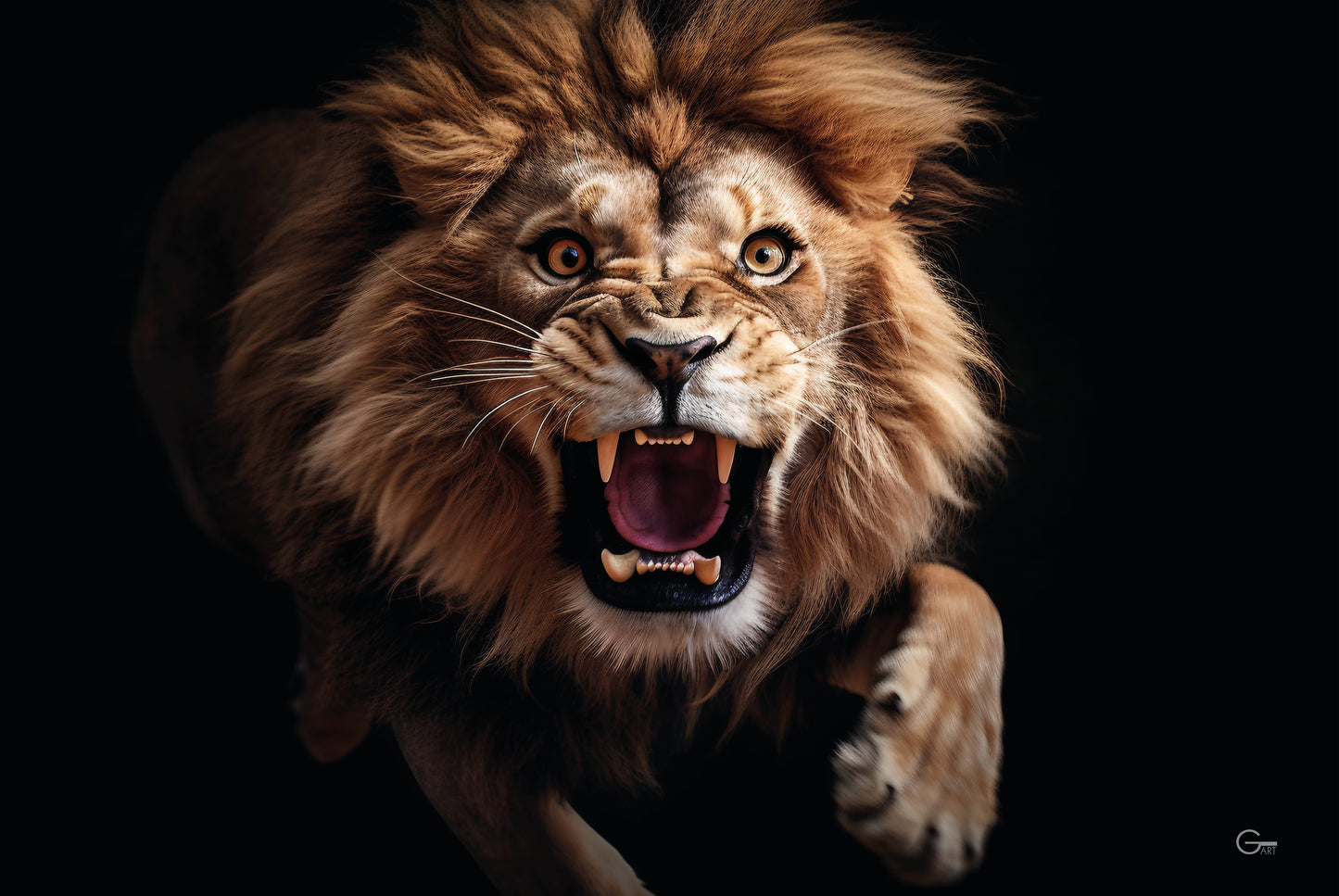 König der Wildnis: Der Brüllender Löwe - Hochwertiger Druck auf Leinwand oder Acrylglas