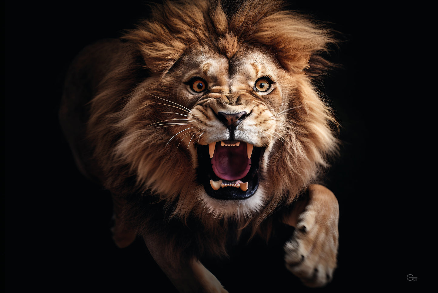 König der Wildnis: Der Brüllender Löwe - Hochwertiger Druck auf Leinwand oder Acrylglas