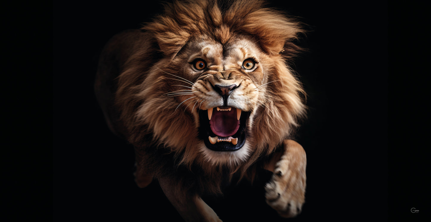 König der Wildnis: Der Brüllender Löwe - Hochwertiger Druck auf Leinwand oder Acrylglas