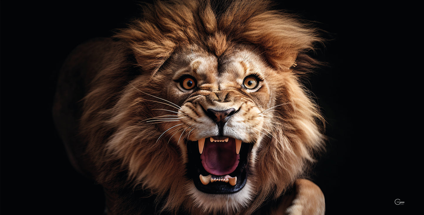 König der Wildnis: Der Brüllender Löwe - Hochwertiger Druck auf Leinwand oder Acrylglas