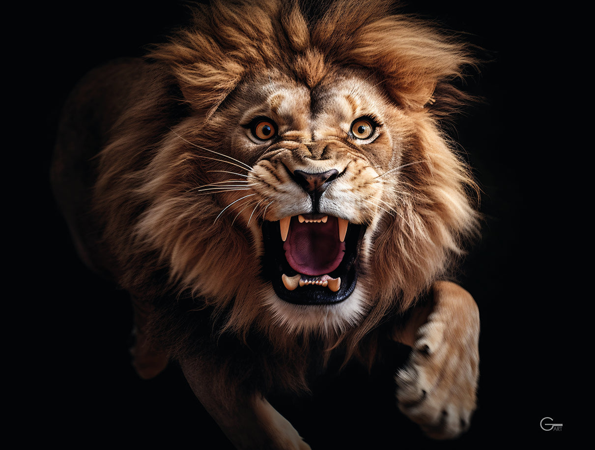 König der Wildnis: Der Brüllender Löwe - Hochwertiger Druck auf Leinwand oder Acrylglas