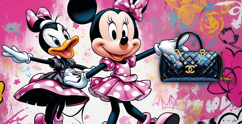 Minnie und Daisy im Shopping-Fieber - Hochwertiger Druck auf Leinwand oder Acrylglas