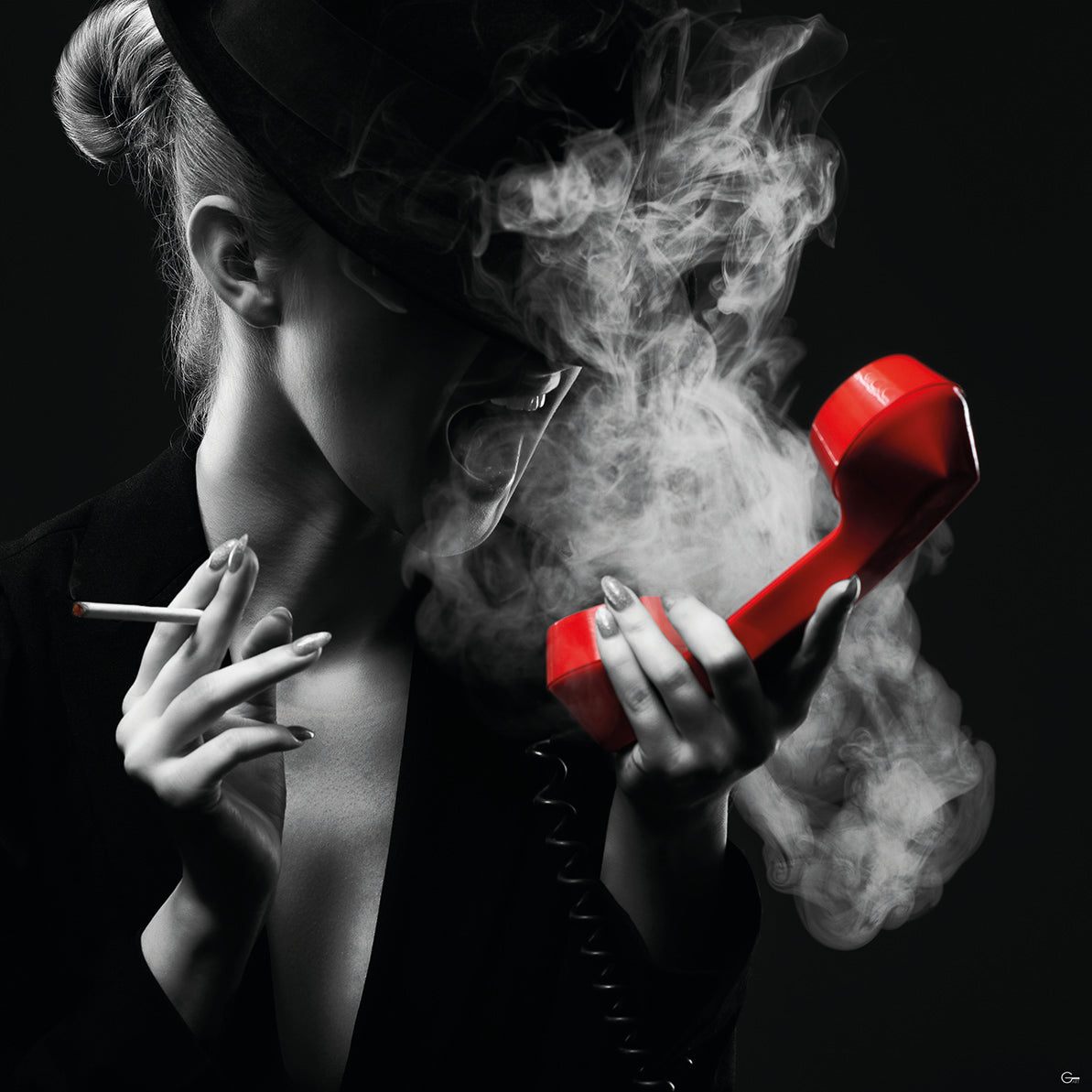 Gespräch am Limit: Emotionen in Rot - Hochwertiger Druck auf Leinwand oder Acrylglas