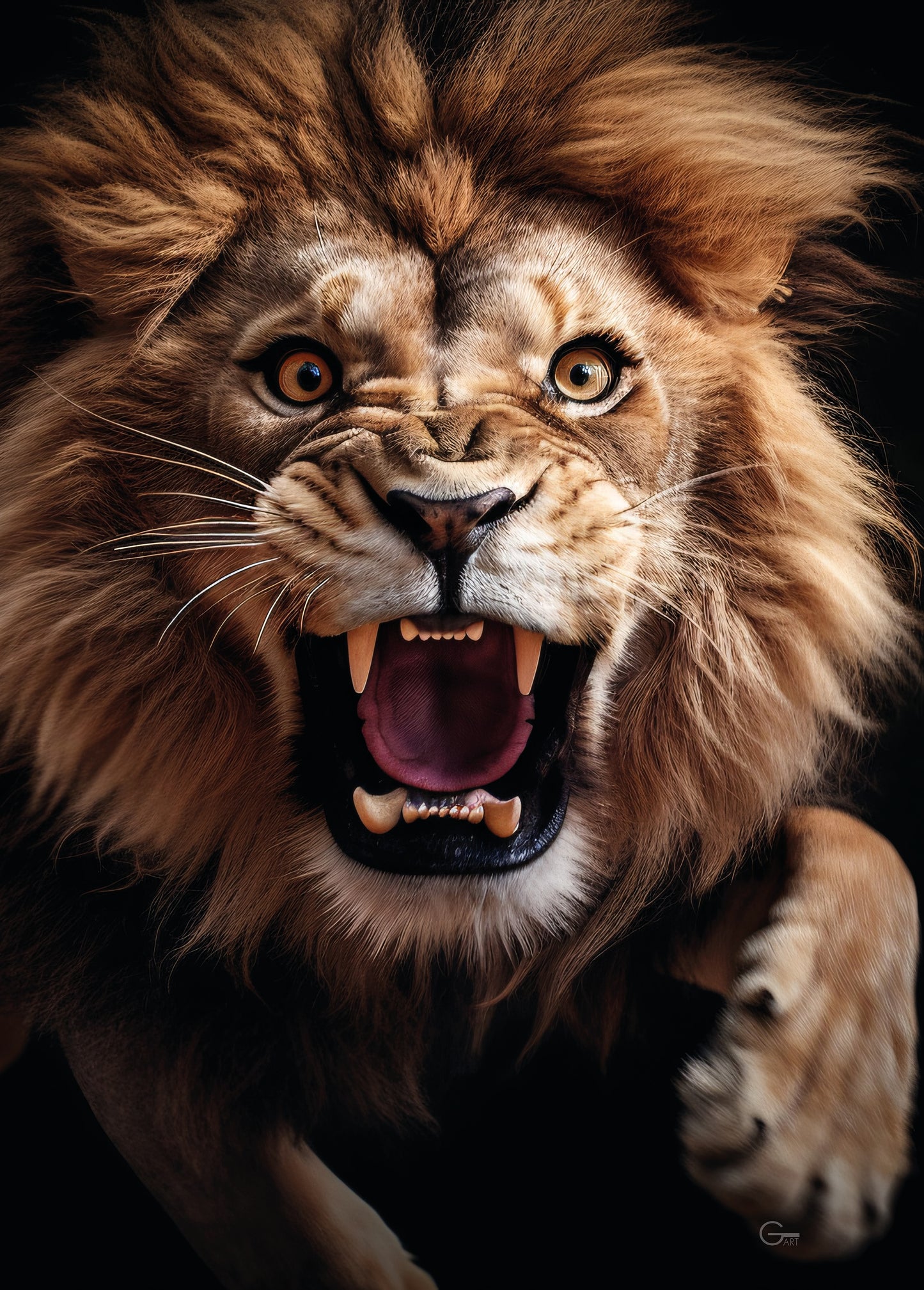 König der Wildnis: Der Brüllender Löwe - Hochwertiger Druck auf Leinwand oder Acrylglas