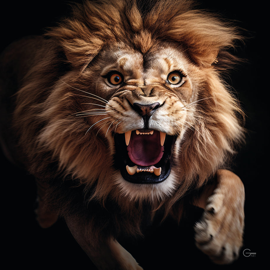 König der Wildnis: Der Brüllender Löwe - Hochwertiger Druck auf Leinwand oder Acrylglas