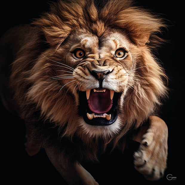 König der Wildnis: Der Brüllender Löwe - Hochwertiger Druck auf Leinwand oder Acrylglas