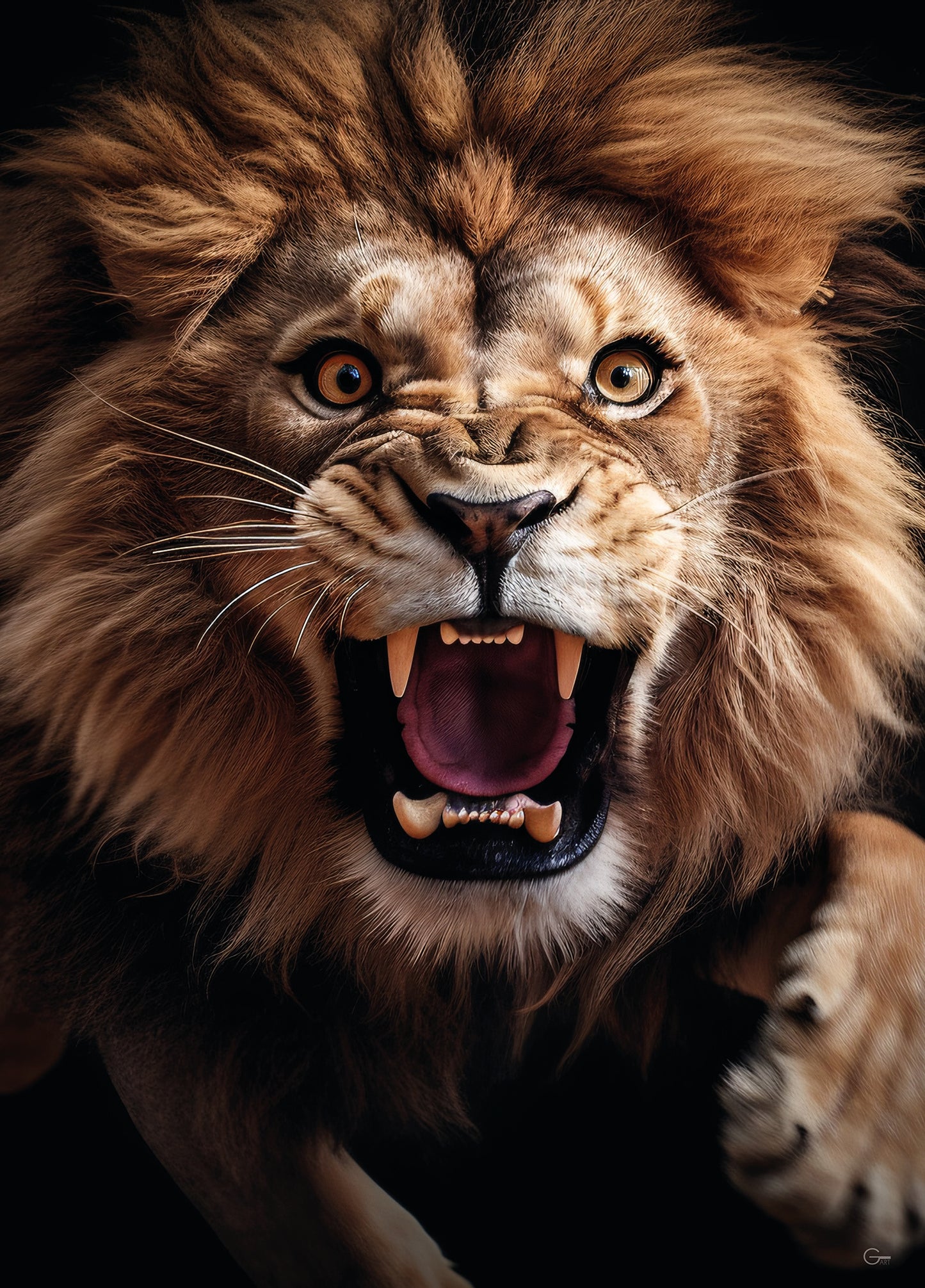 König der Wildnis: Der Brüllender Löwe - Hochwertiger Druck auf Leinwand oder Acrylglas