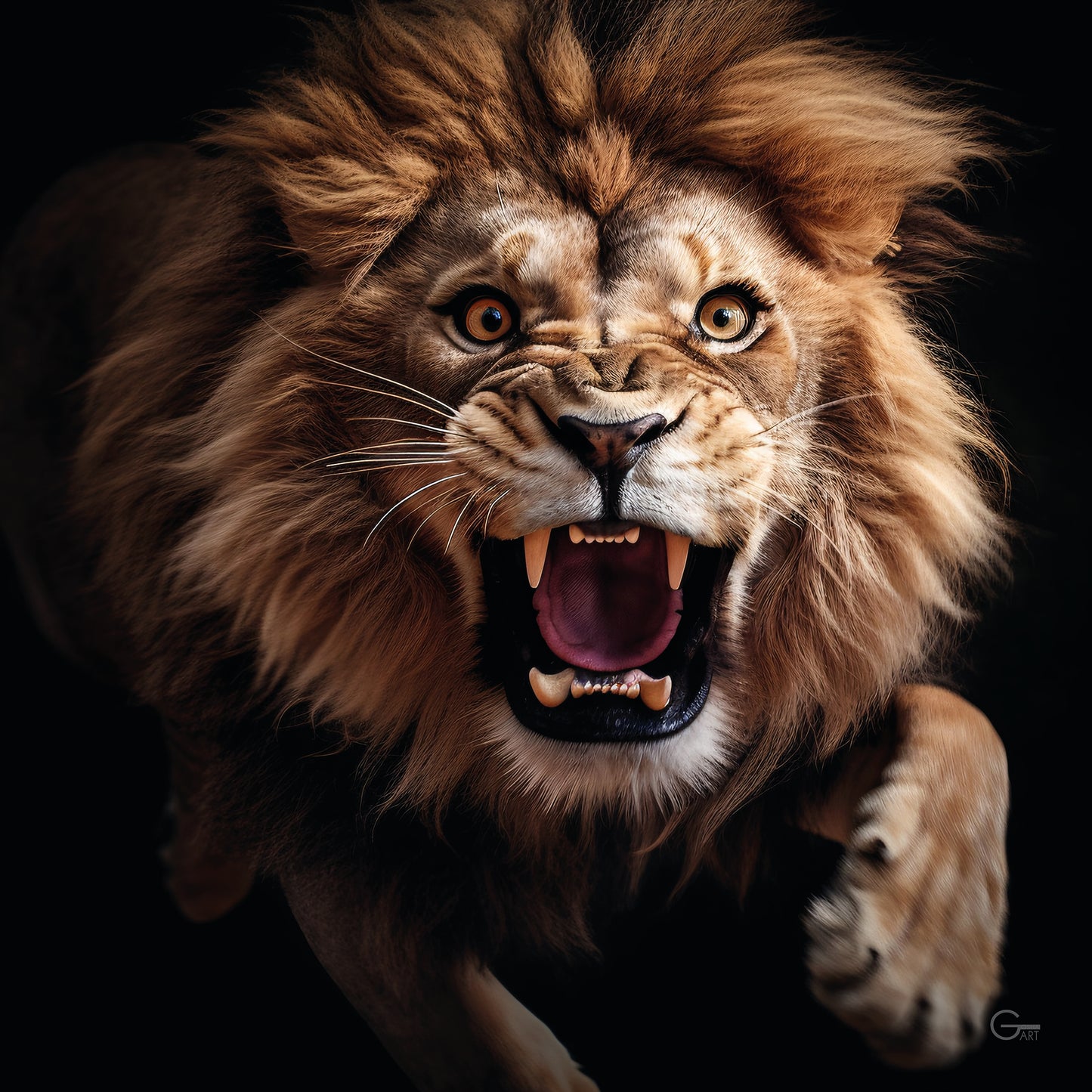 König der Wildnis: Der Brüllender Löwe - Hochwertiger Druck auf Leinwand oder Acrylglas