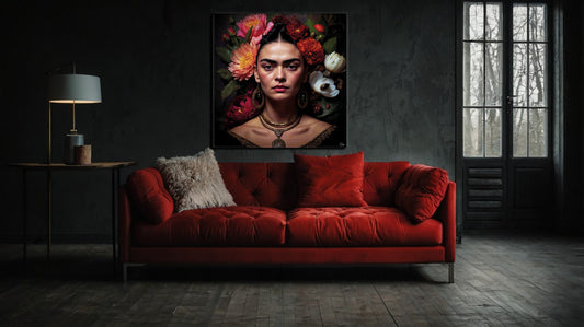 Frida Kahlo mit Blumenkrone - Hochwertiger Druck auf Leinwand oder Acrylglas