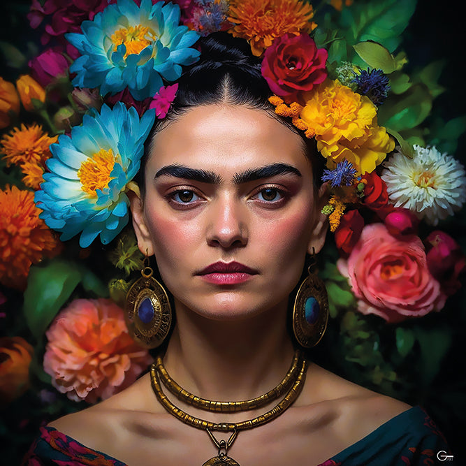 Frida Kahlo in Blüte - Hochwertiger Druck auf Leinwand oder Acrylglas