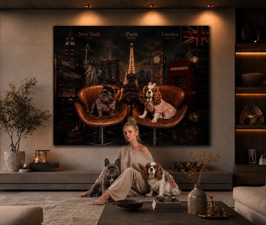 City Dogs, Paris & London & New York, Hochwertiger Druck auf Leinwand, Acrylglas, Poster und gerahmte Poster