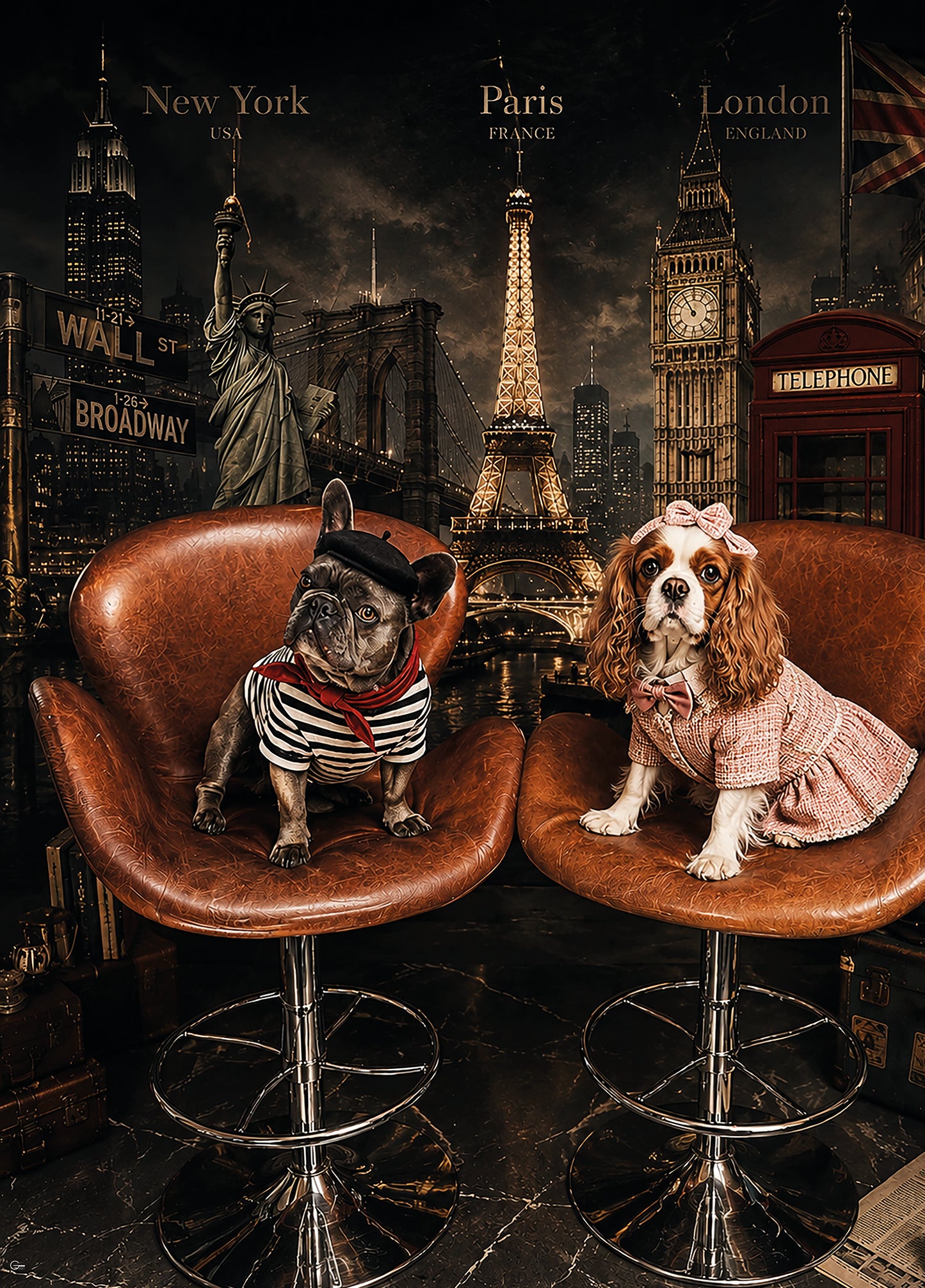 City Dogs, Paris & London & New York, Hochwertiger Druck auf Leinwand, Acrylglas, Poster und gerahmte Poster