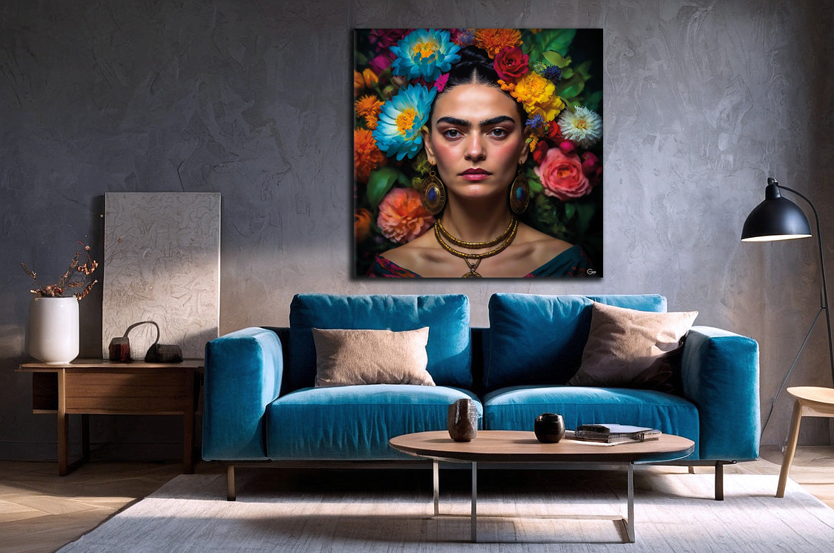 Frida Kahlo in Blüte - Hochwertiger Druck auf Leinwand oder Acrylglas