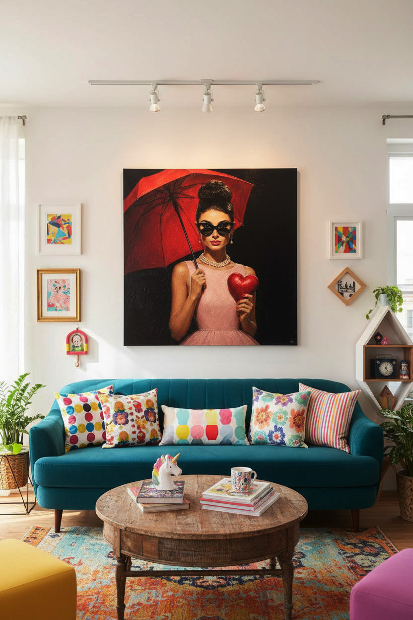 Audry unter dem Regenschirm der Träume - Hochwertiger Druck auf Leinwand oder Acrylglas