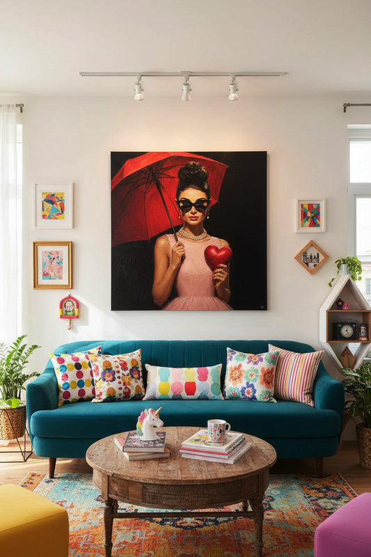 Audry unter dem Regenschirm der Träume - Hochwertiger Druck auf Leinwand oder Acrylglas