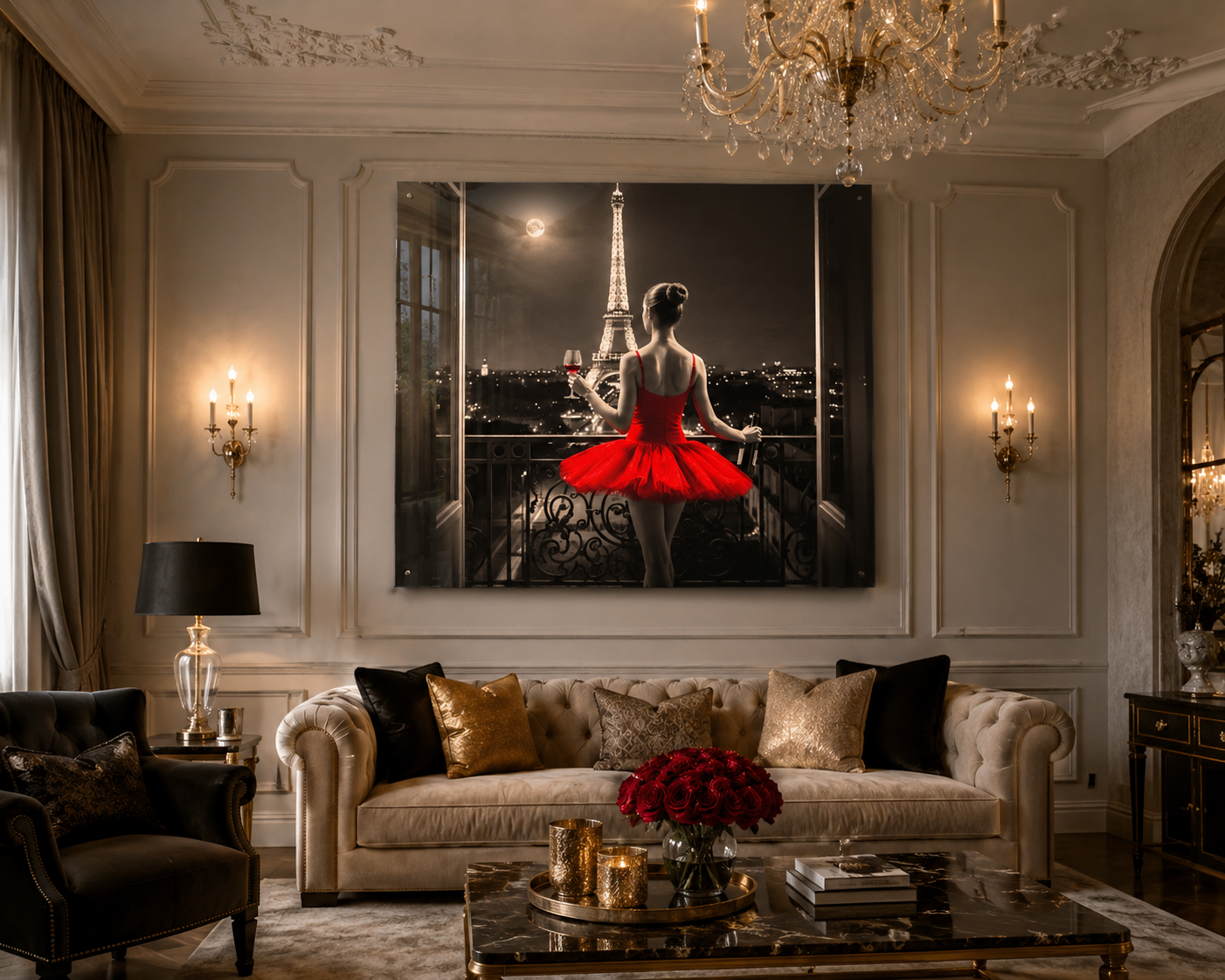 Paris bei Nacht, pure Eleganz - Hochwertiger Druck auf Leinwand oder Acrylglas