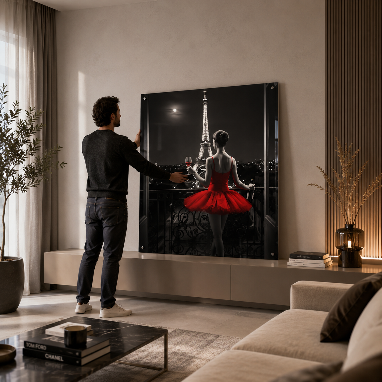 Paris bei Nacht, pure Eleganz - Hochwertiger Druck auf Leinwand oder Acrylglas